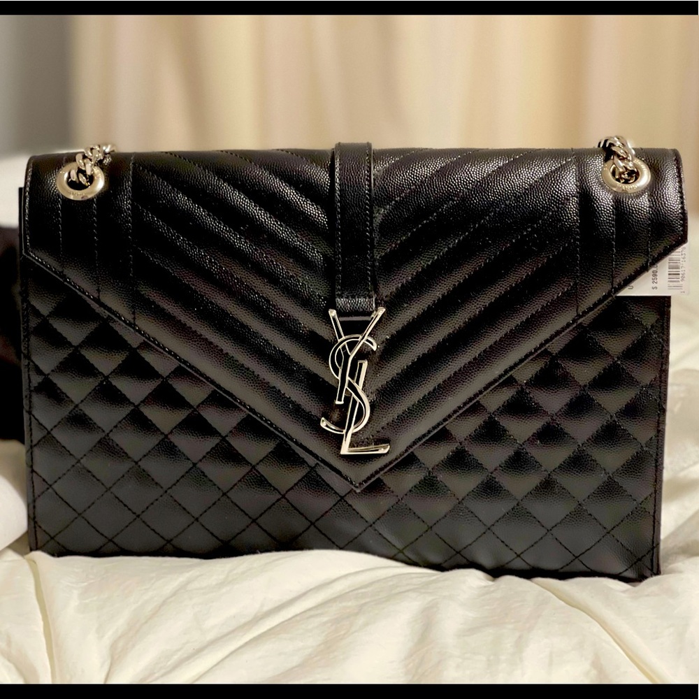 YSL Envelope Large Shoulder Bag – Black Quilted Calfskin – NWT
